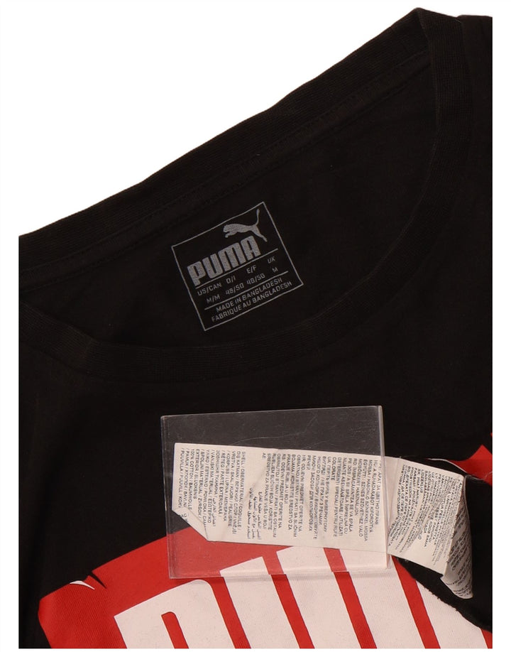 Puma Mens Graphic T-Shirt Top Médio Algodão Preto