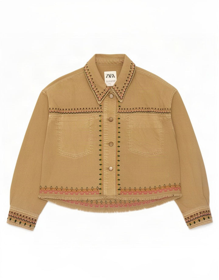Zara Womens Oversized Bomber Jacket UK 10 pequeno algodão geométrico bege