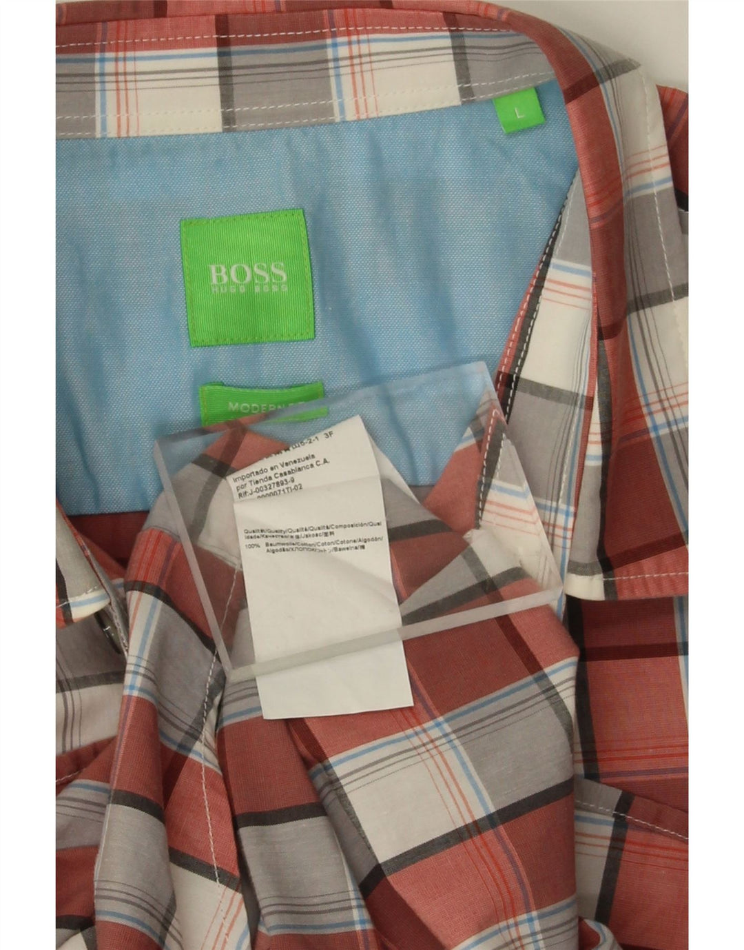 Camisa masculina de manga curta Hugo Boss Modern Fit grande algodão xadrez vermelho