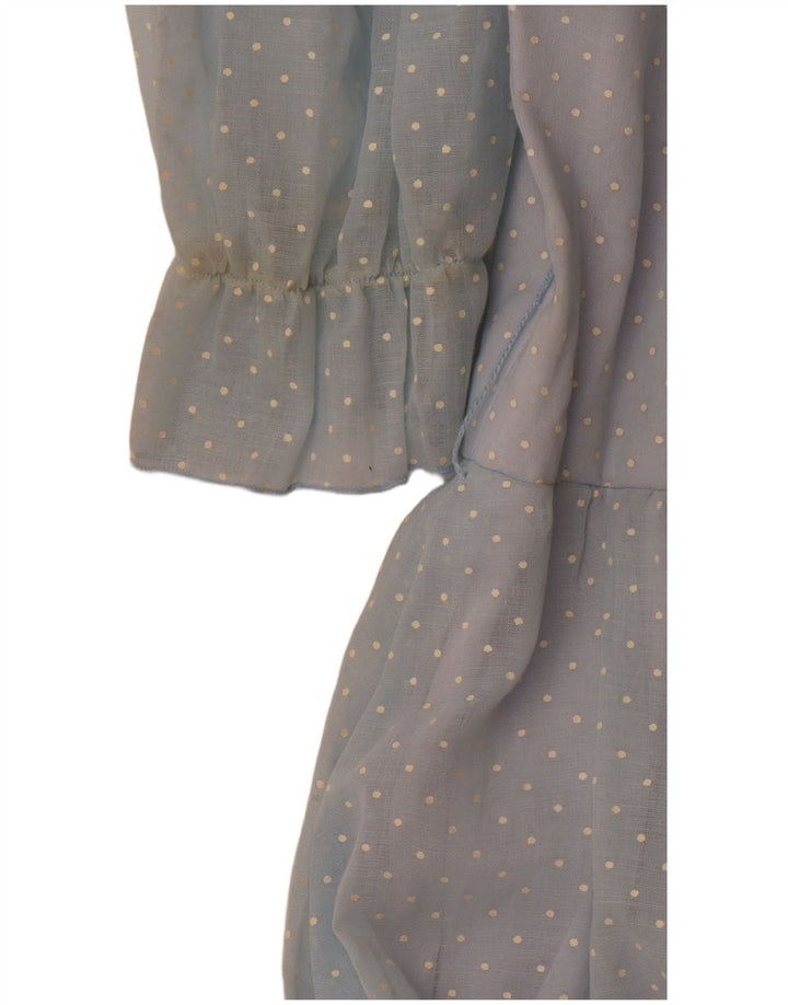 Vestido maxi feminino JOHN BENTLEY com babados na frente Reino Unido 12 médio azul manchado