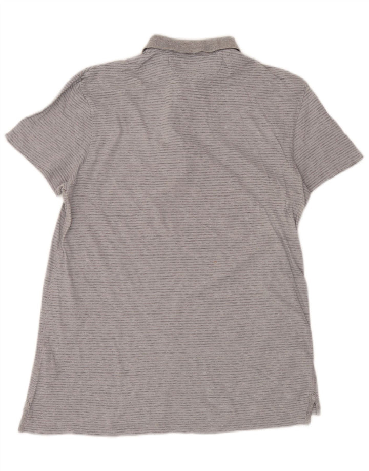 Camisa polo masculina All Saints pequena listrada cinza de algodão