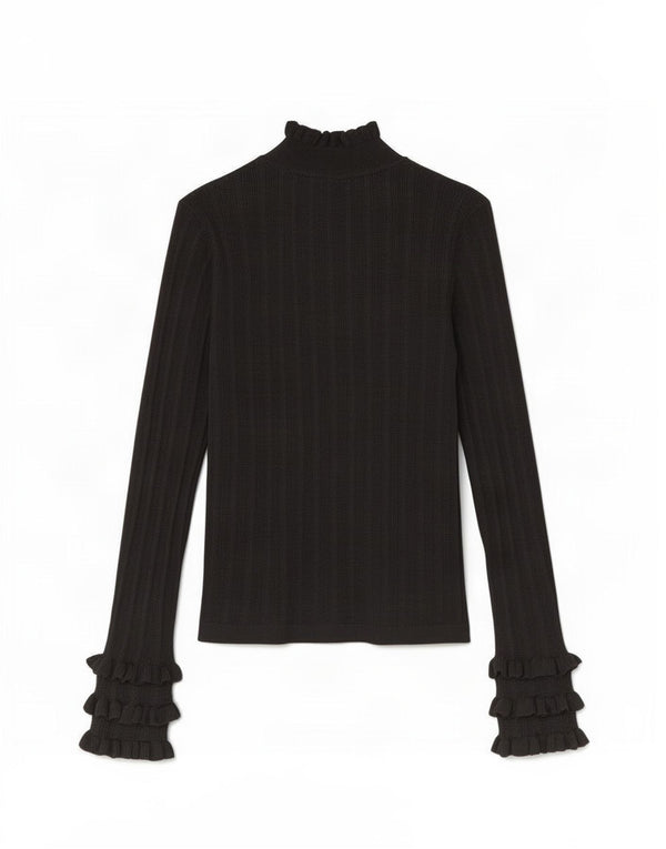 Top feminino Zara de manga comprida UK 12 viscose preta média