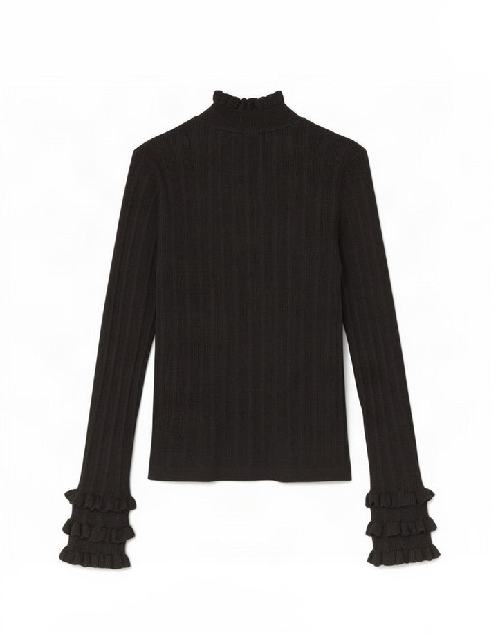 Top feminino Zara de manga comprida UK 12 viscose preta média
