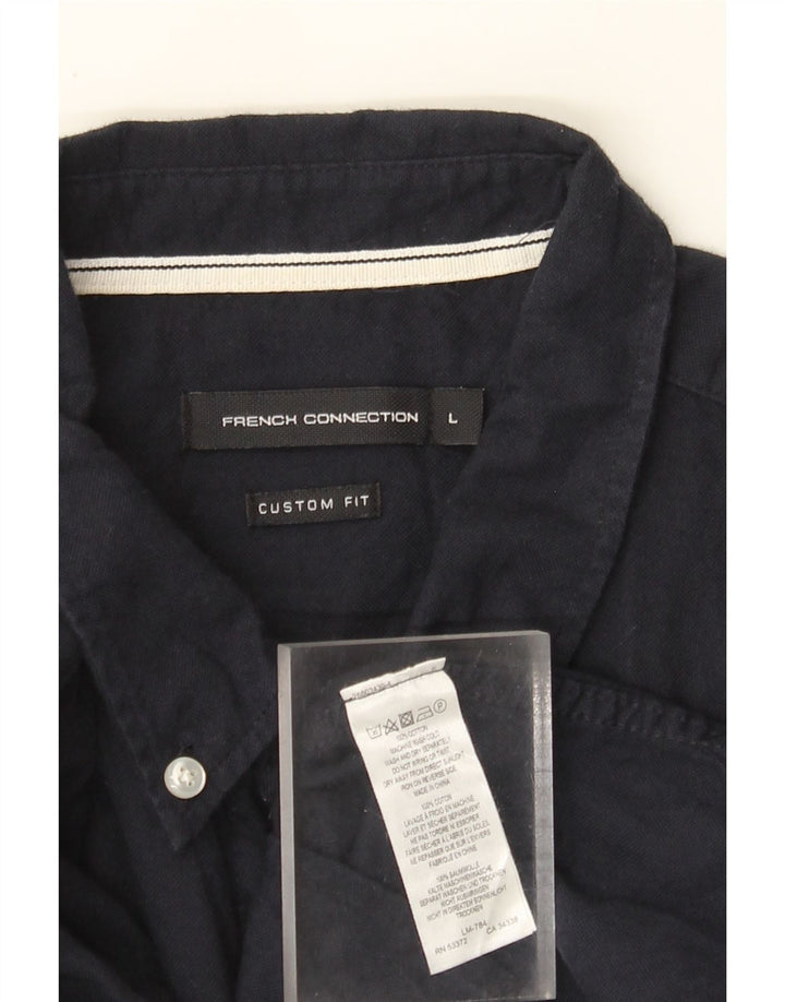 Camisa de ajuste personalizado masculina French Connection grande algodão azul marinho