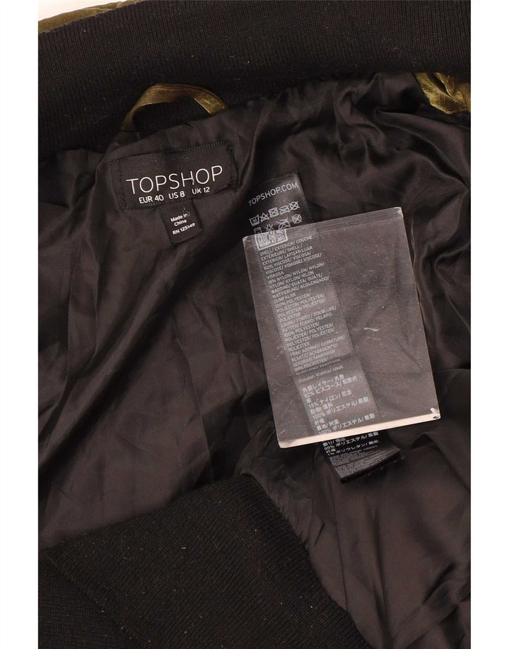 Jaqueta bomber feminina de veludo Topshop UK 12 poliéster dourado médio