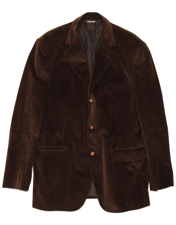 Jaqueta blazer de veludo cotelê masculina vintage com 3 botões IT 54 2XL algodão marrom