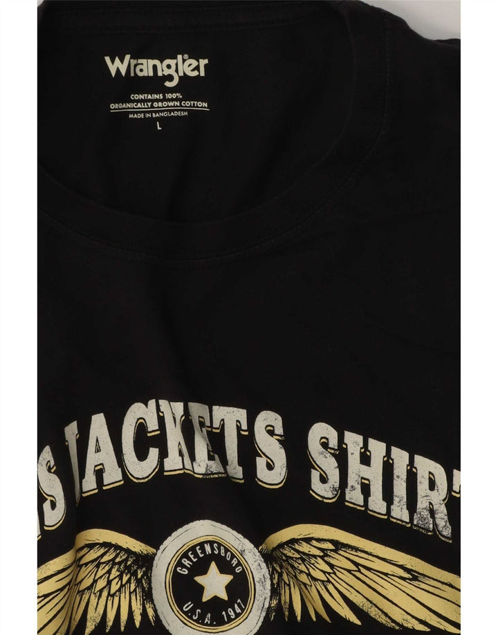 Camiseta Wrangler masculina gráfica grande algodão preto