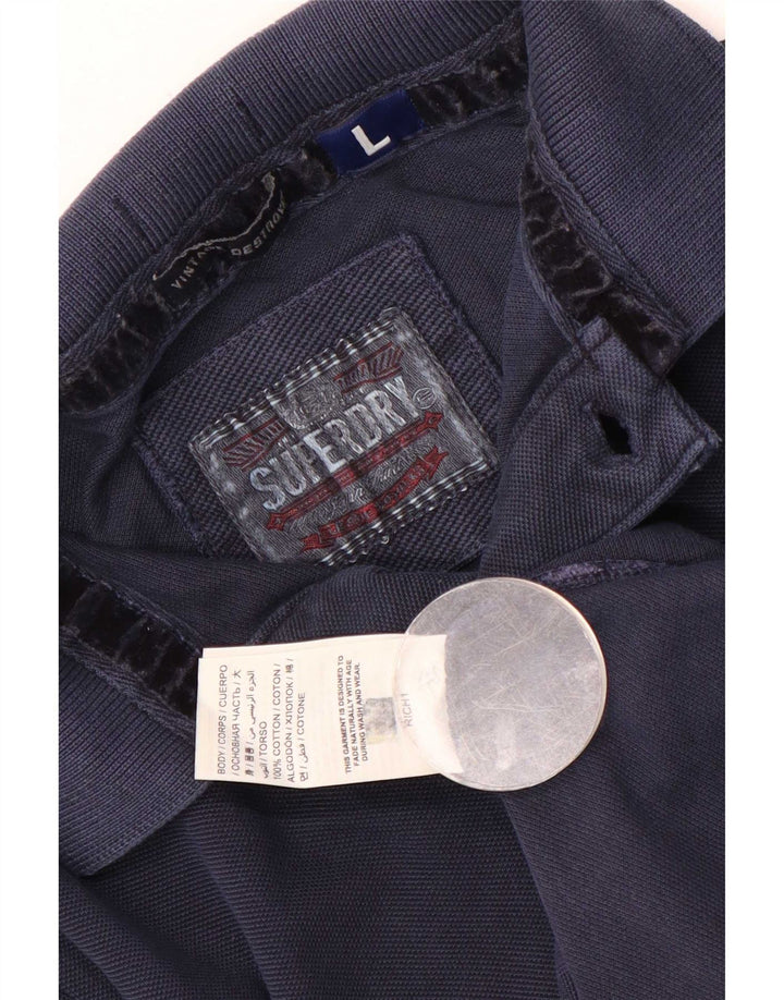 Camisa polo masculina Superdry grande algodão azul marinho