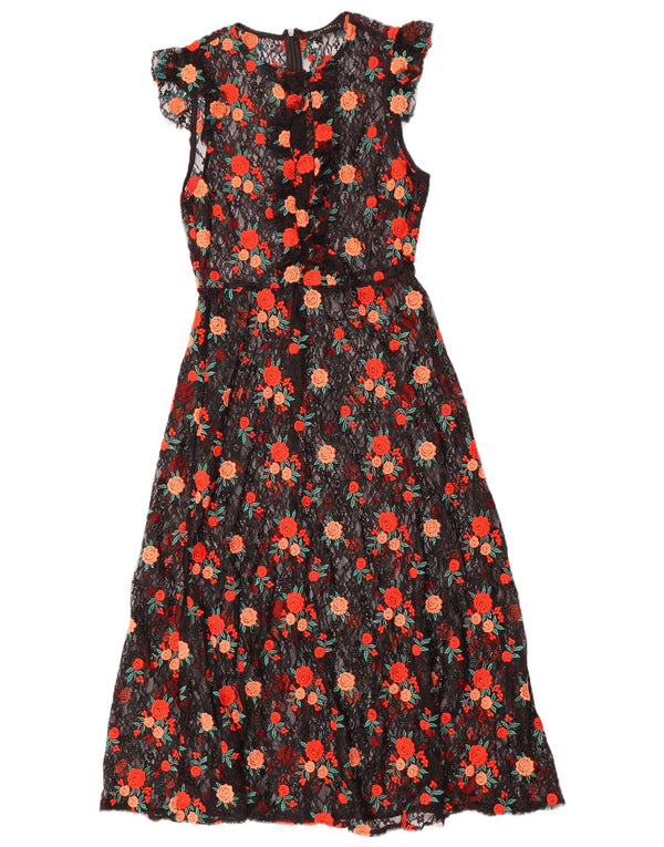 Vestido maxi feminino Zara com renda transparente Reino Unido 6 XS preto floral