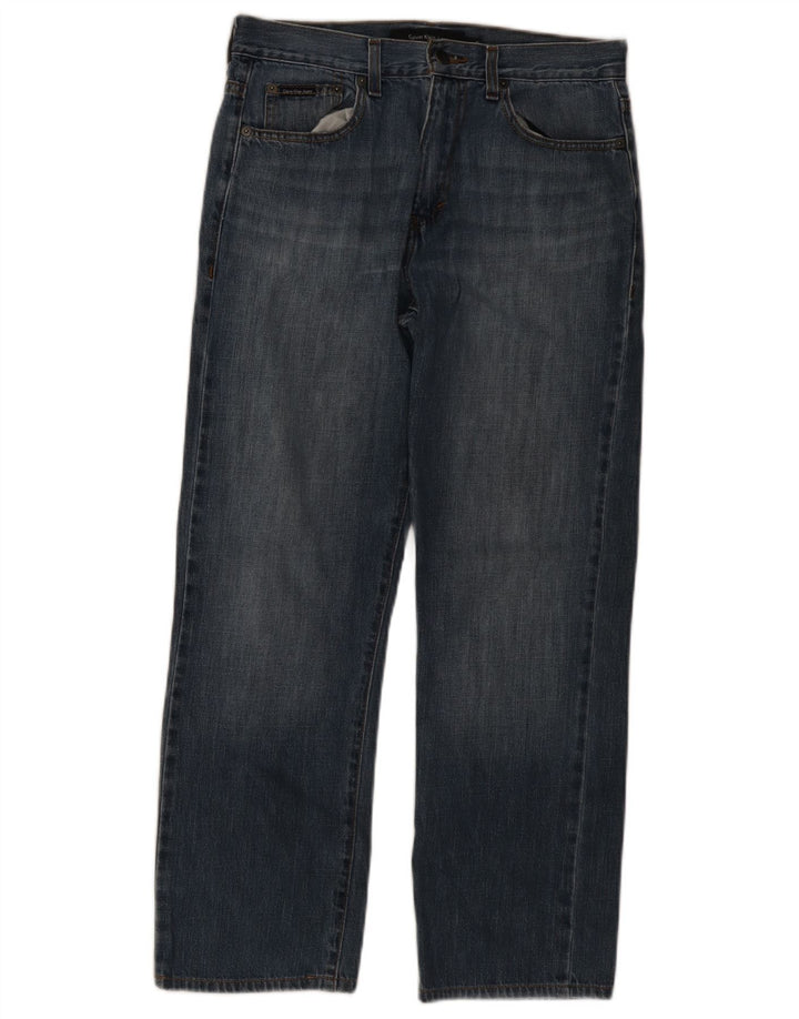 Calça jeans reta feminina Calvin Klein W30 L30 algodão azul