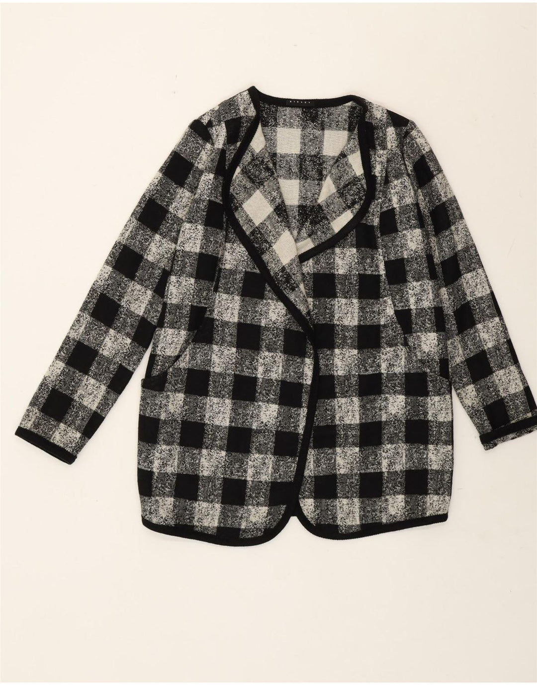 Jaqueta Blazer Oversized Sisley Feminina Reino Unido 6 XS Preto Gingham Acrílico