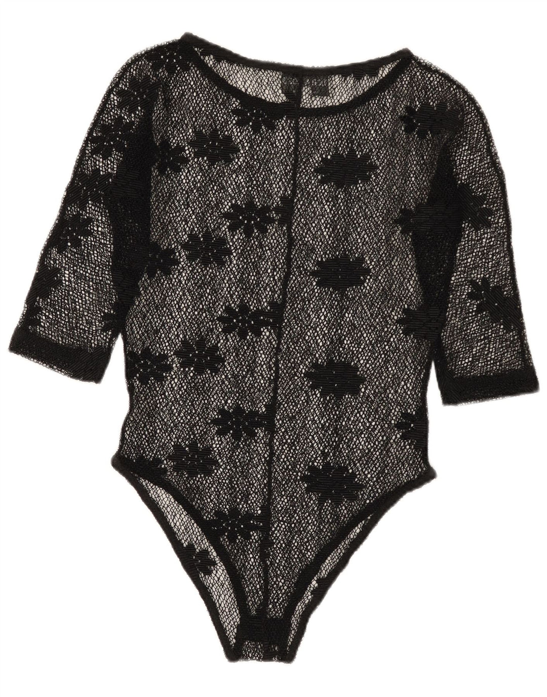 Body feminino vintage transparente de renda IT 42 médio preto floral