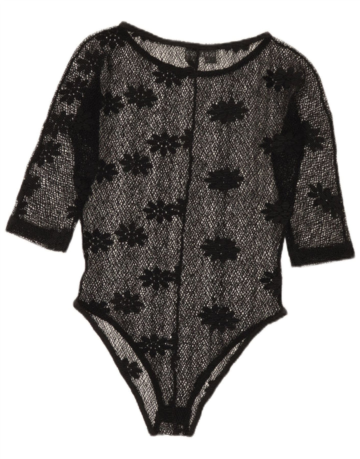 Body feminino vintage transparente de renda IT 42 médio preto floral