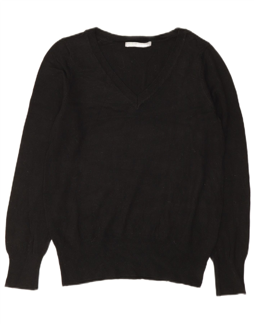 Suéter feminino Marks & Spencer com decote em V Reino Unido 10 pequeno viscose preta