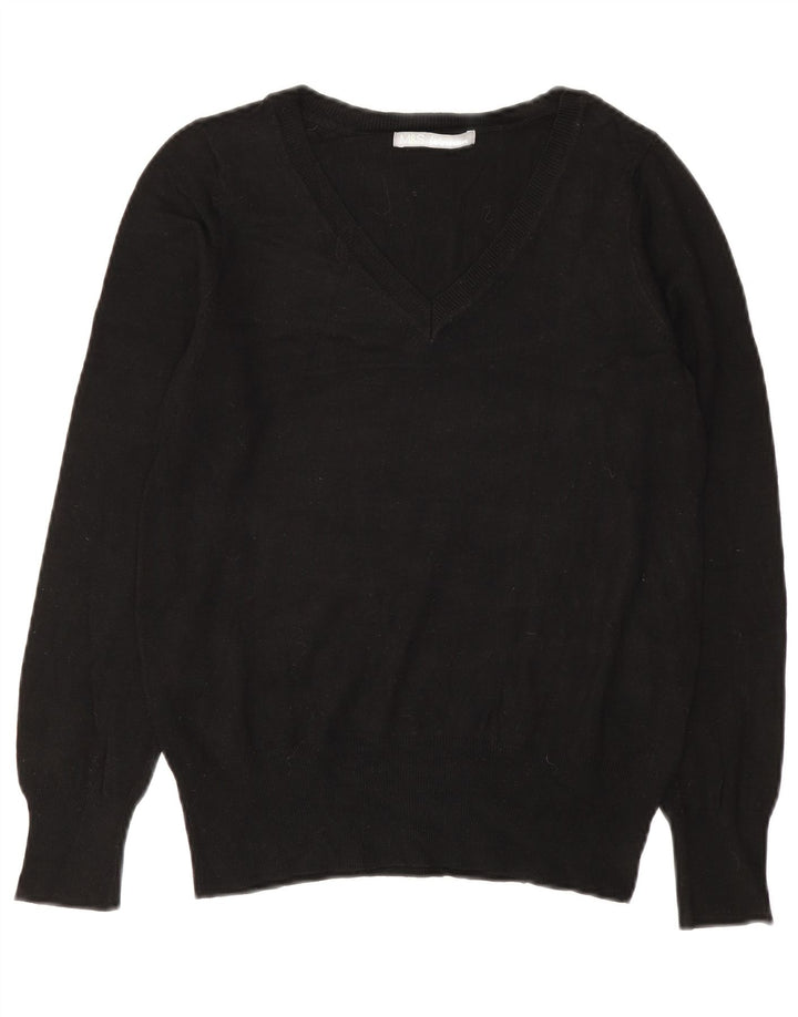 Suéter feminino Marks & Spencer com decote em V Reino Unido 10 pequeno viscose preta