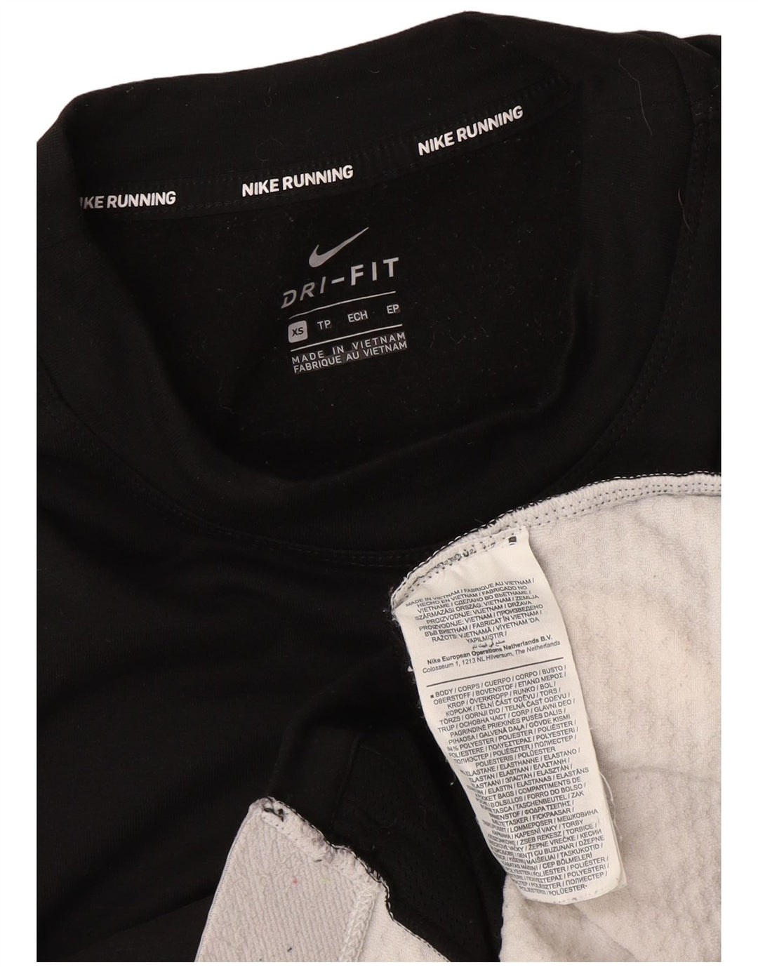 Top de corrida feminino Nike manga comprida UK 6 XS preto colorblock poliéster