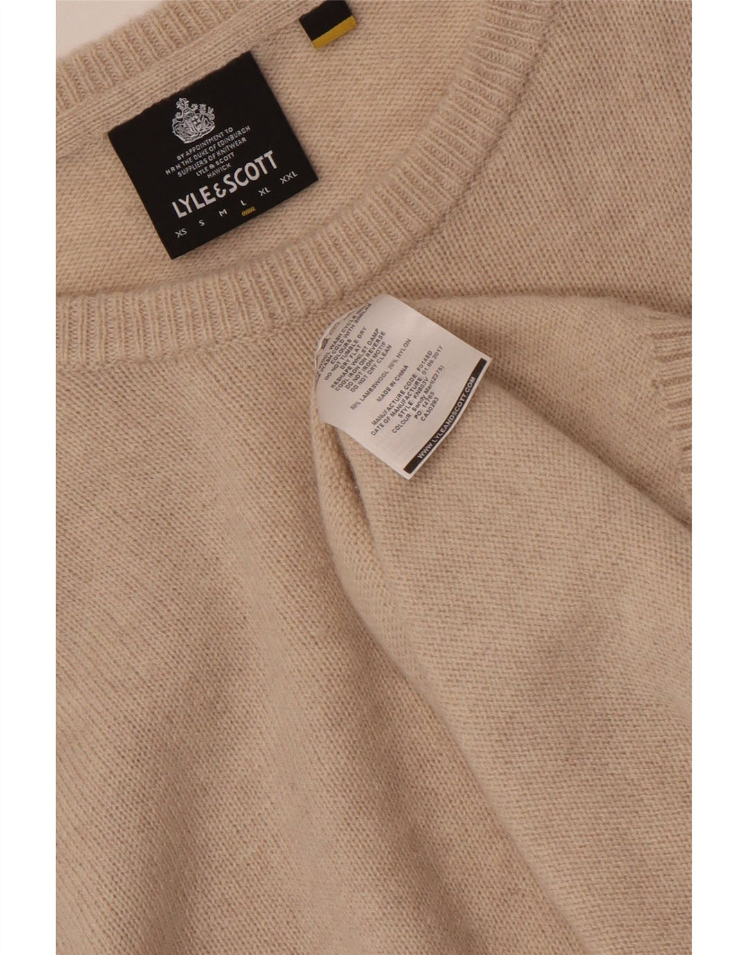 Suéter masculino LYLE & SCOTT com gola canoa grande de lã bege