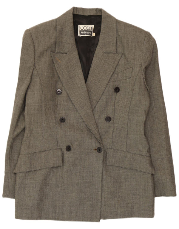 Jaqueta blazer feminina vintage com peito duplo IT 44 lã cinza médio