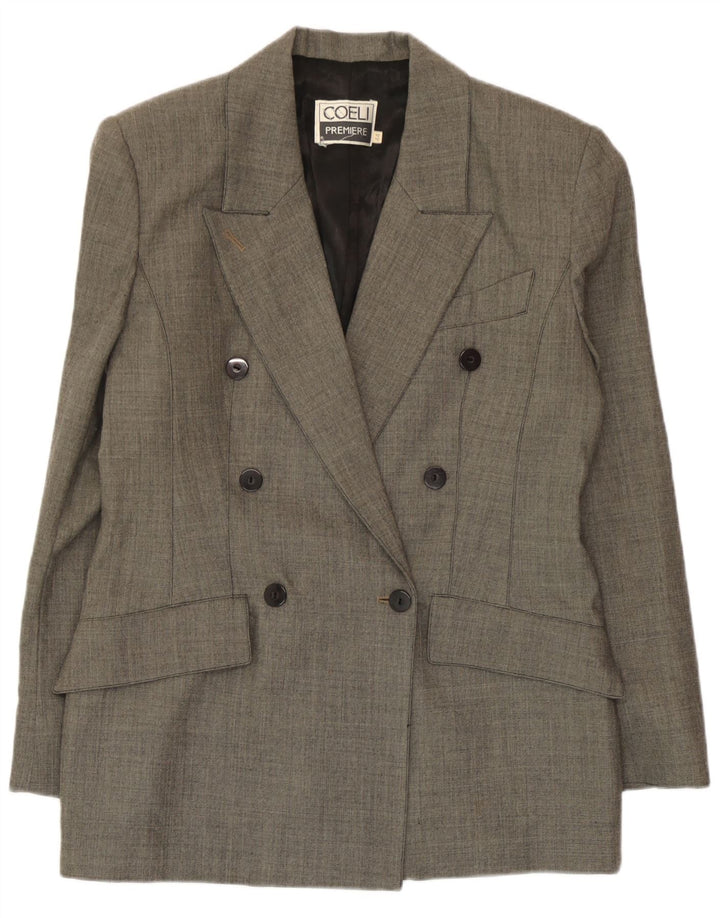 Jaqueta blazer feminina vintage com peito duplo IT 44 lã cinza médio