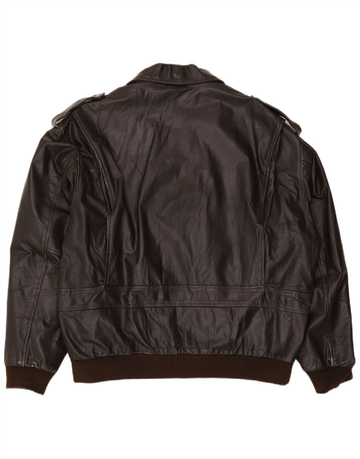 Jaqueta de couro militar masculina vintage IT 56 3XL marrom