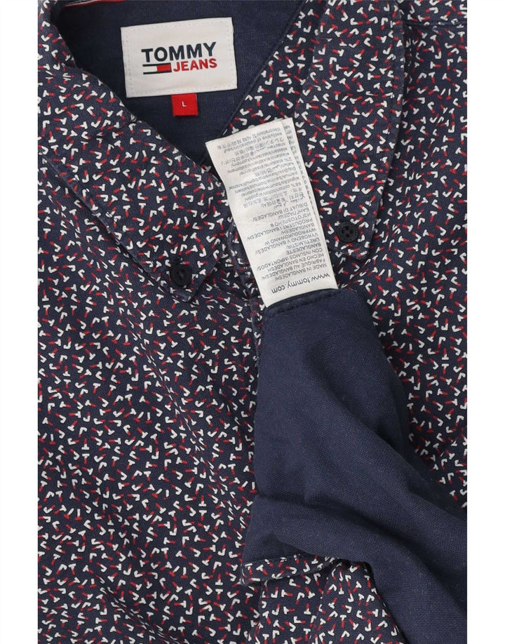 Camisa masculina Tommy Hilfiger grande algodão manchado azul marinho