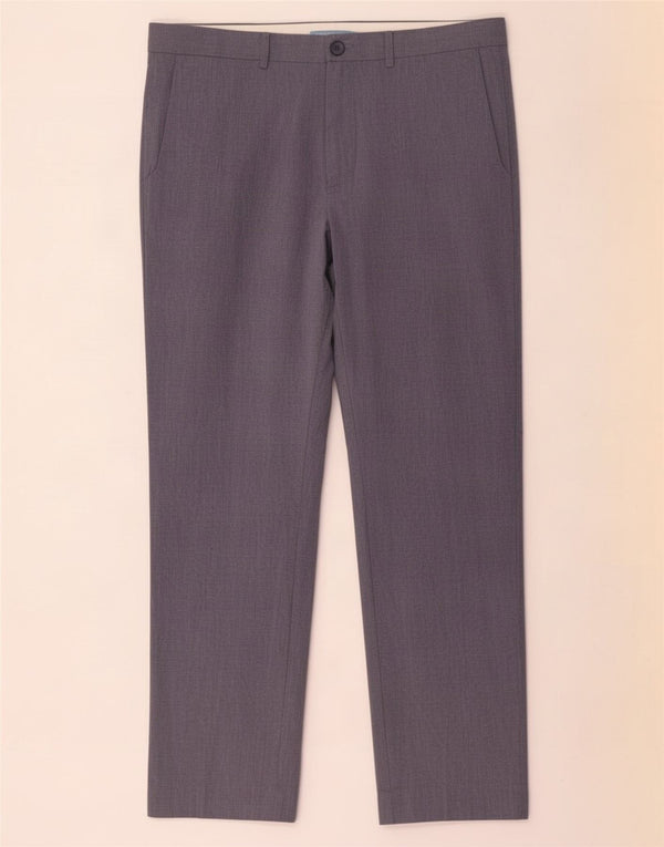 Calça masculina de terno reto Marks & Spencer W36 L29 algodão azul