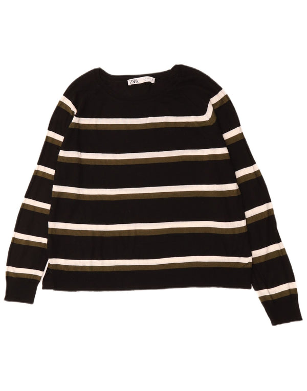 Zara Suéter feminino com gola canoa e listrado preto médio UK 14