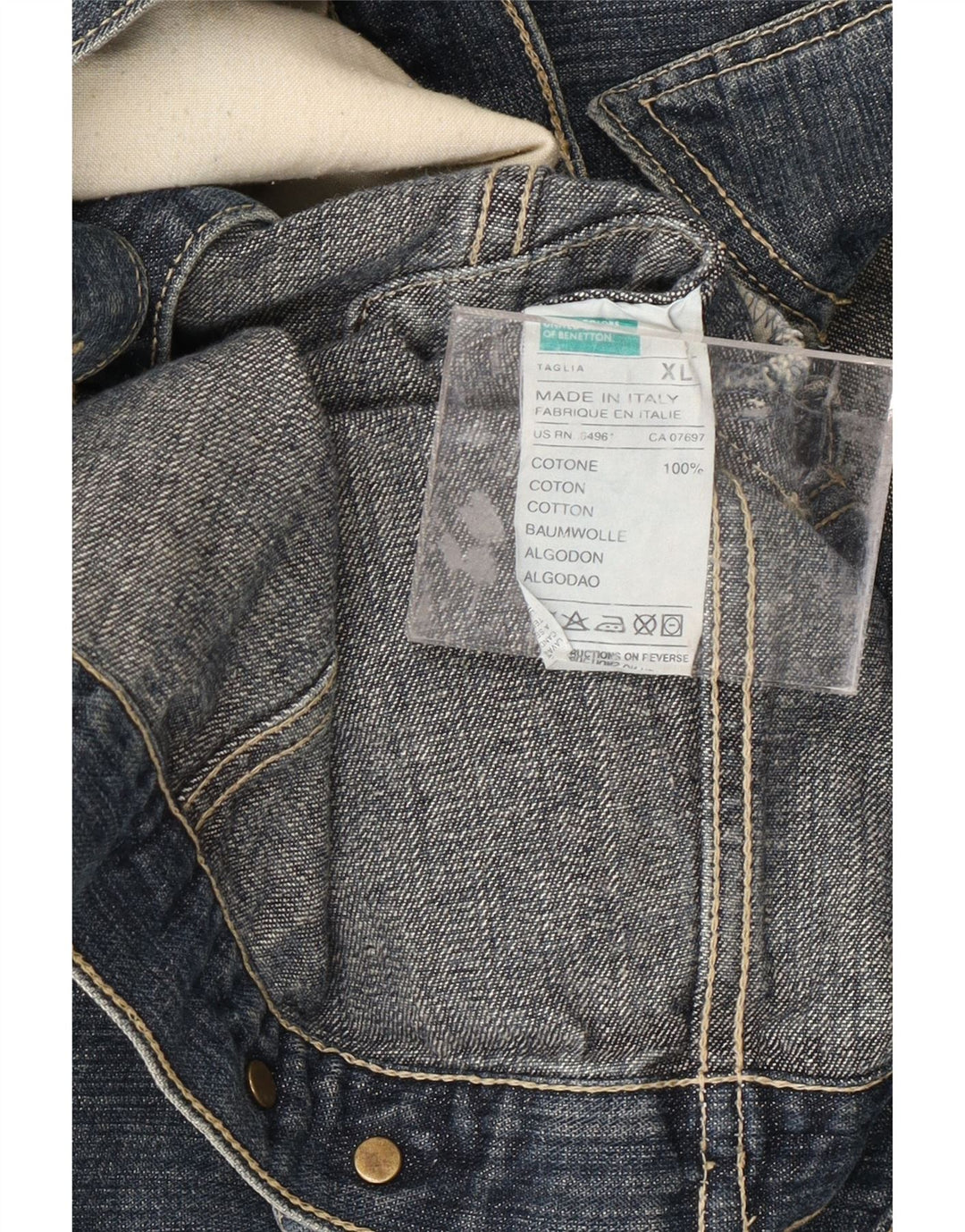 Jaqueta jeans feminina BENETTON UK 18 XL algodão azul