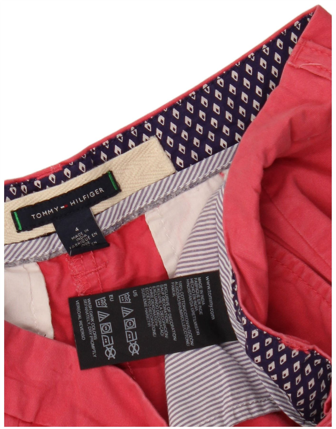 Shorts Chino feminino TOMMY HILFIGER EUA 4 pequeno W30 algodão rosa