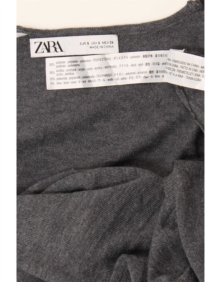 Vestido jumper feminino Zara de manga comprida Reino Unido 10 pequeno poliéster cinza