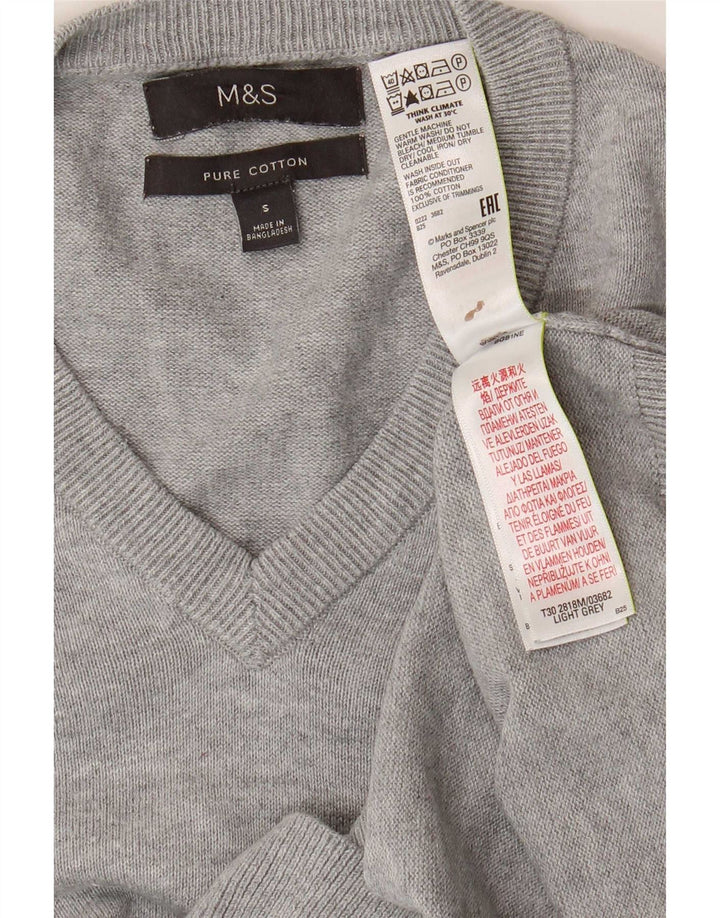Suéter feminino Marks & Spencer com decote em V Reino Unido 10 algodão cinza pequeno