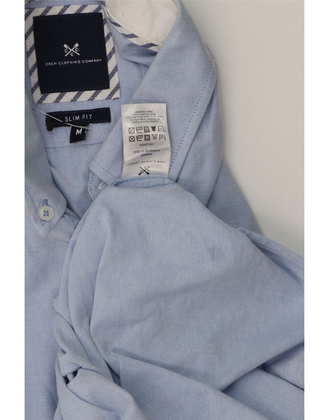 CREW CLOTHING Camisa masculina slim fit de algodão azul médio