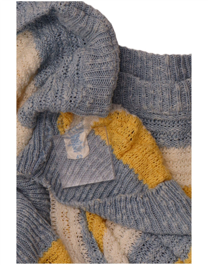 Suéter feminino VINTAGE com gola canoa IT 42 algodão listrado azul médio