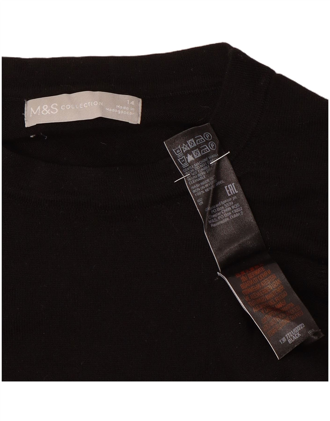 Suéter feminino Marks & Spencer com gola redonda Reino Unido 14 grande lã preta