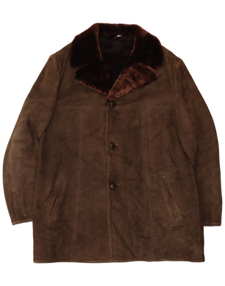 Jaqueta masculina vintage Shearling UK 42 XL couro marrom