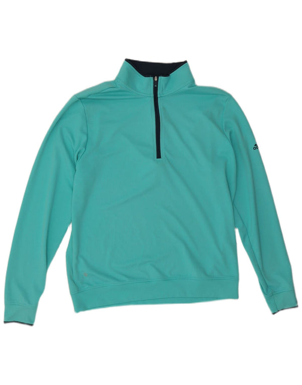 Adidas Mens Zip Neck Pullover Treino Top Médio Turquesa Poliéster