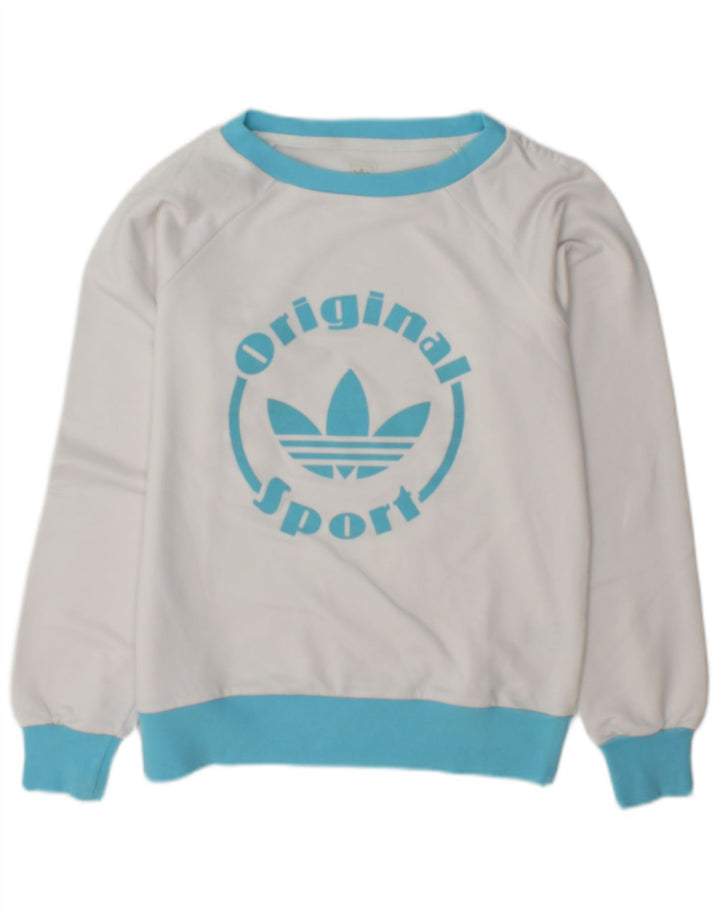 Adidas feminino gráfico moletom jumper IT 46 grande poliéster branco