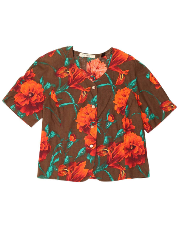 Blusa feminina Marina Rinaldi manga curta tamanho 27 grande marrom floral
