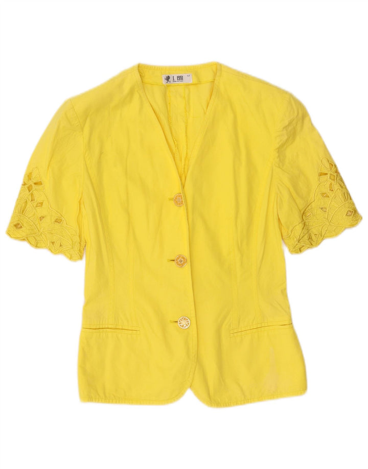 Cardigan feminino vintage de manga curta IT 42 algodão amarelo médio