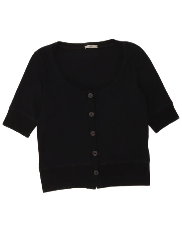 Cardigã feminino Marks & Spencer manga 1/2 Reino Unido 16 grande algodão preto
