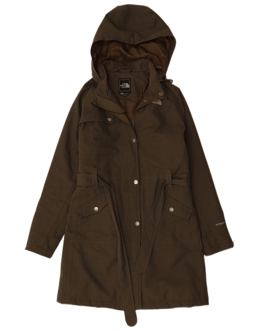 Casaco corta-vento feminino com capuz THE NORTH FACE Reino Unido 14 xadrez verde médio