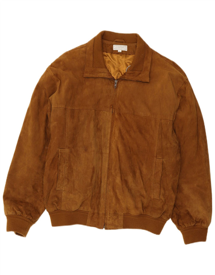 Jaqueta masculina de camurça Living World Reino Unido 44 2XL couro marrom
