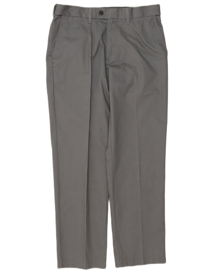 Calça masculina de terno reto Marks & Spencer W32 L29 algodão cinza
