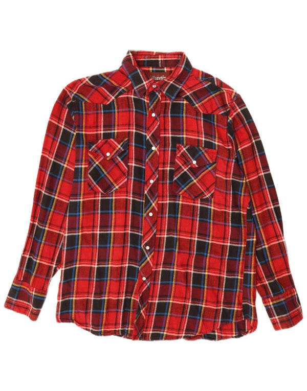 Camisa Wrangler masculina de flanela ocidental grande xadrez vermelha
