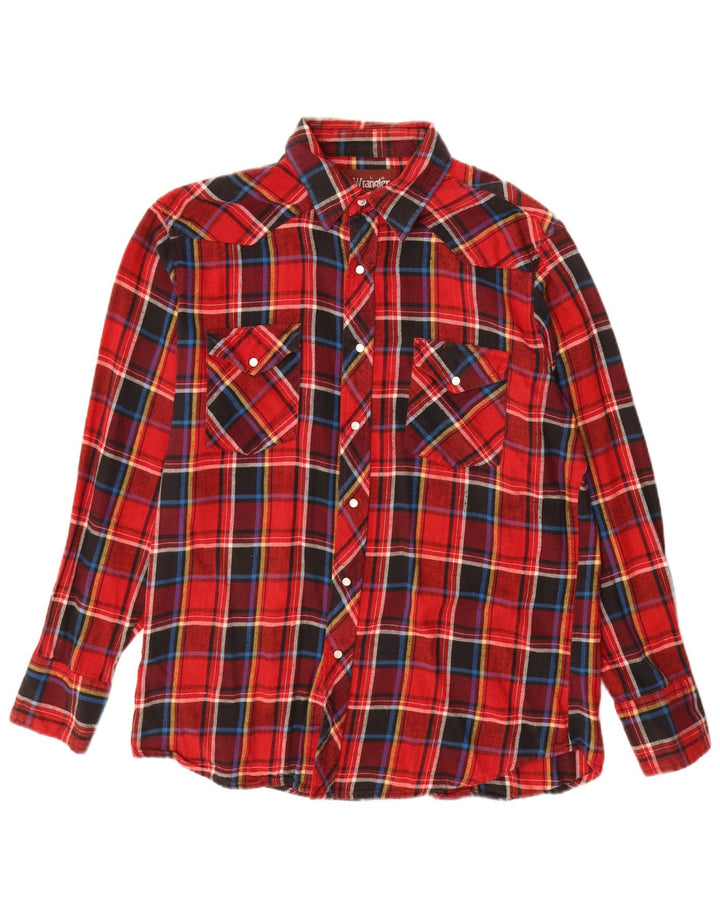 Camisa Wrangler masculina de flanela ocidental grande xadrez vermelha