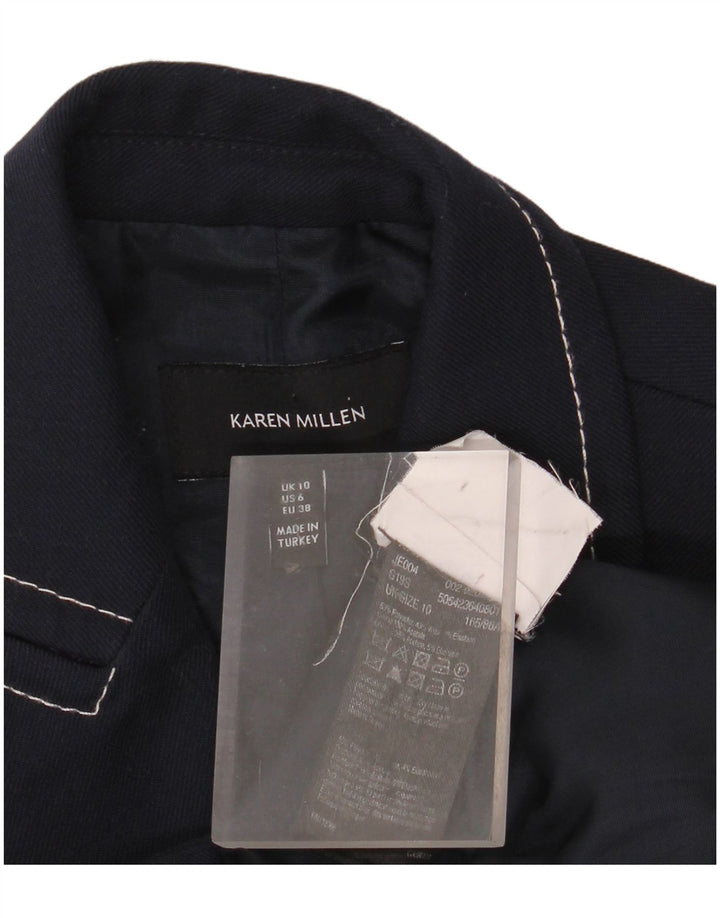 Jaqueta blazer feminina KAREN MILLEN com peito duplo Reino Unido 10 pequena azul marinho