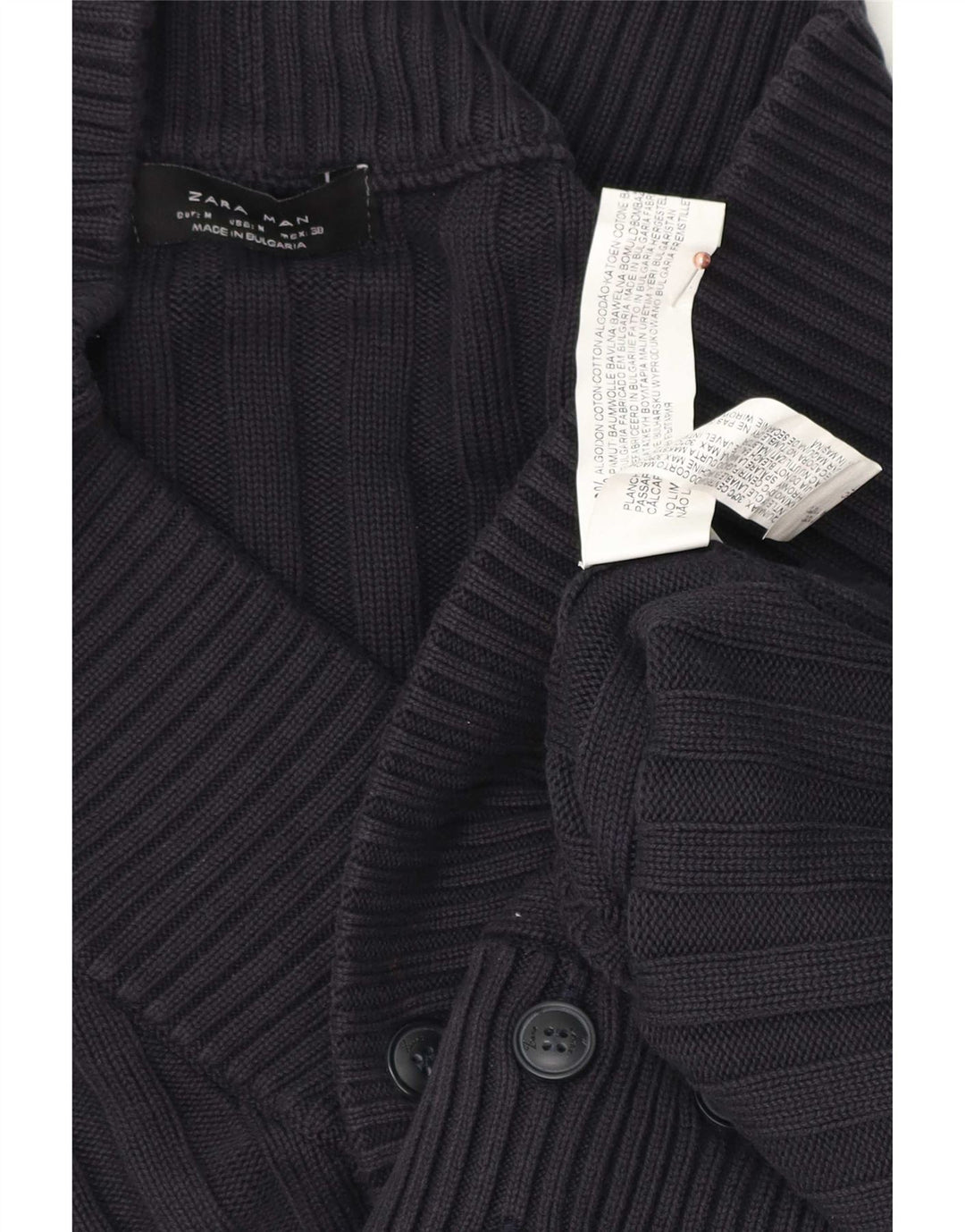 Suéter cardigã masculino Zara médio algodão azul marinho