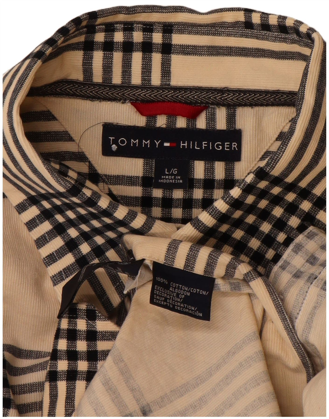 Camisa masculina TOMMY HILFIGER grande algodão xadrez bege