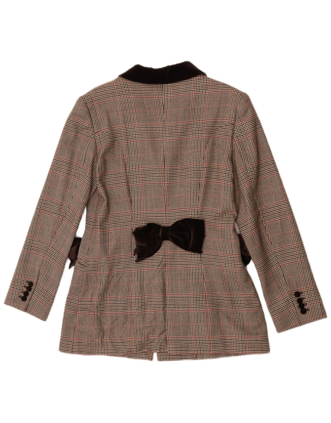 Jaqueta blazer feminina vintage com 3 botões Reino Unido 8 pequena xadrez marrom