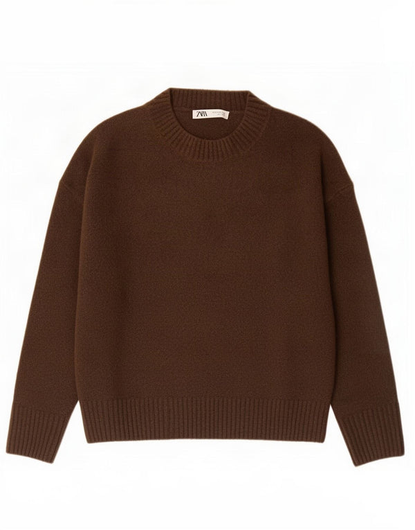 Zara Suéter feminino oversized com gola canoa Reino Unido 10 pequeno marrom